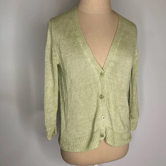 Talbots Y2K knit green linen cardigan Small - Picture 16 of 16